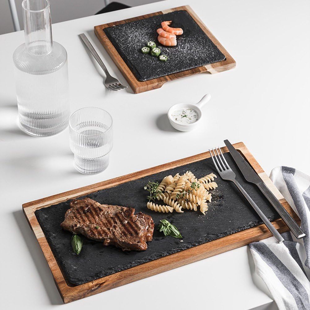Tabla De Servir De Madera con Pizarra, Plato De Pizza De Madera De Pino, Bandeja De Madera Multiusos para Servir Queso, Plato De Pizarra para Carne Y Pan.