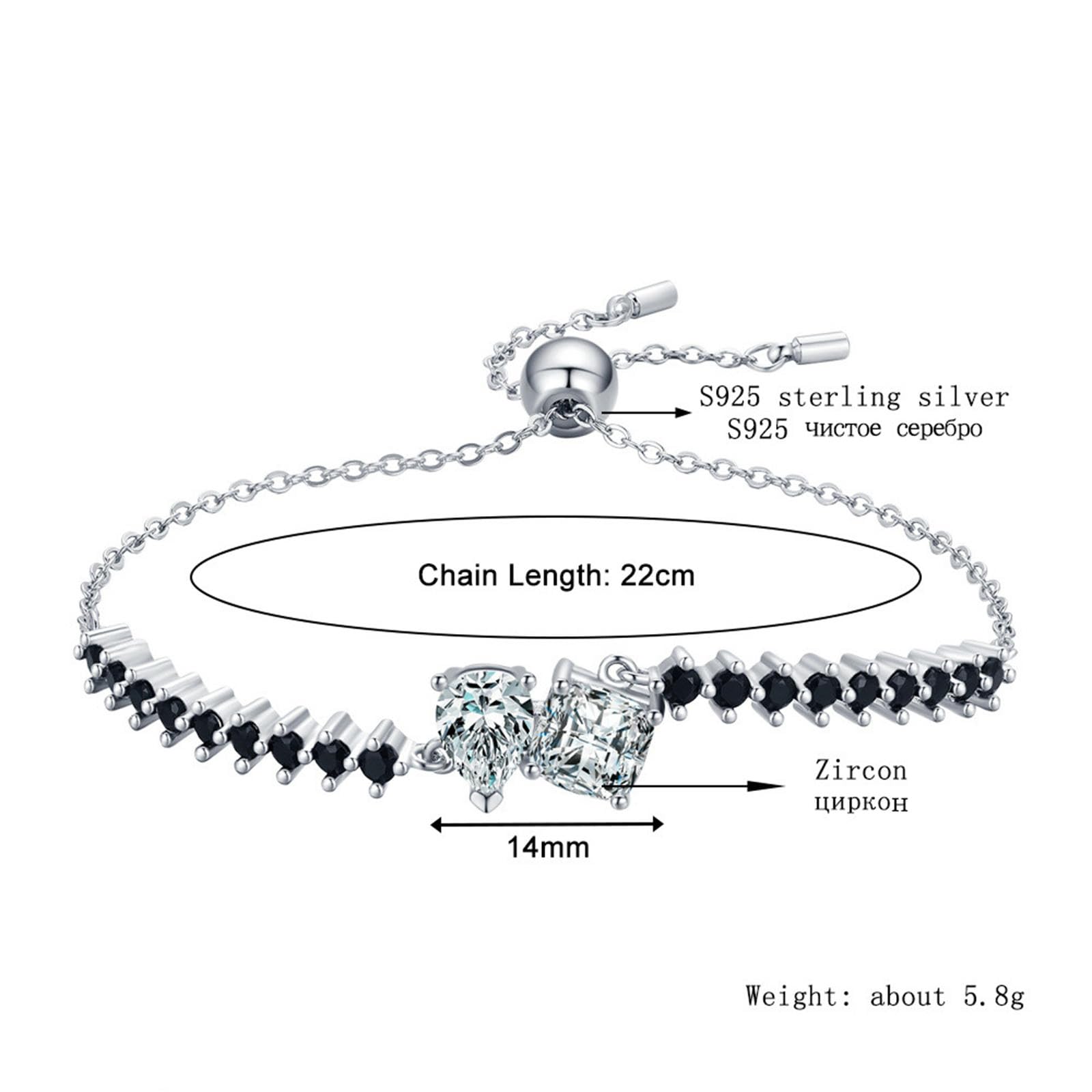 bracciali da Donna Braccialetto zircone del zircone, Bracciale Vintage zircone-Nero
