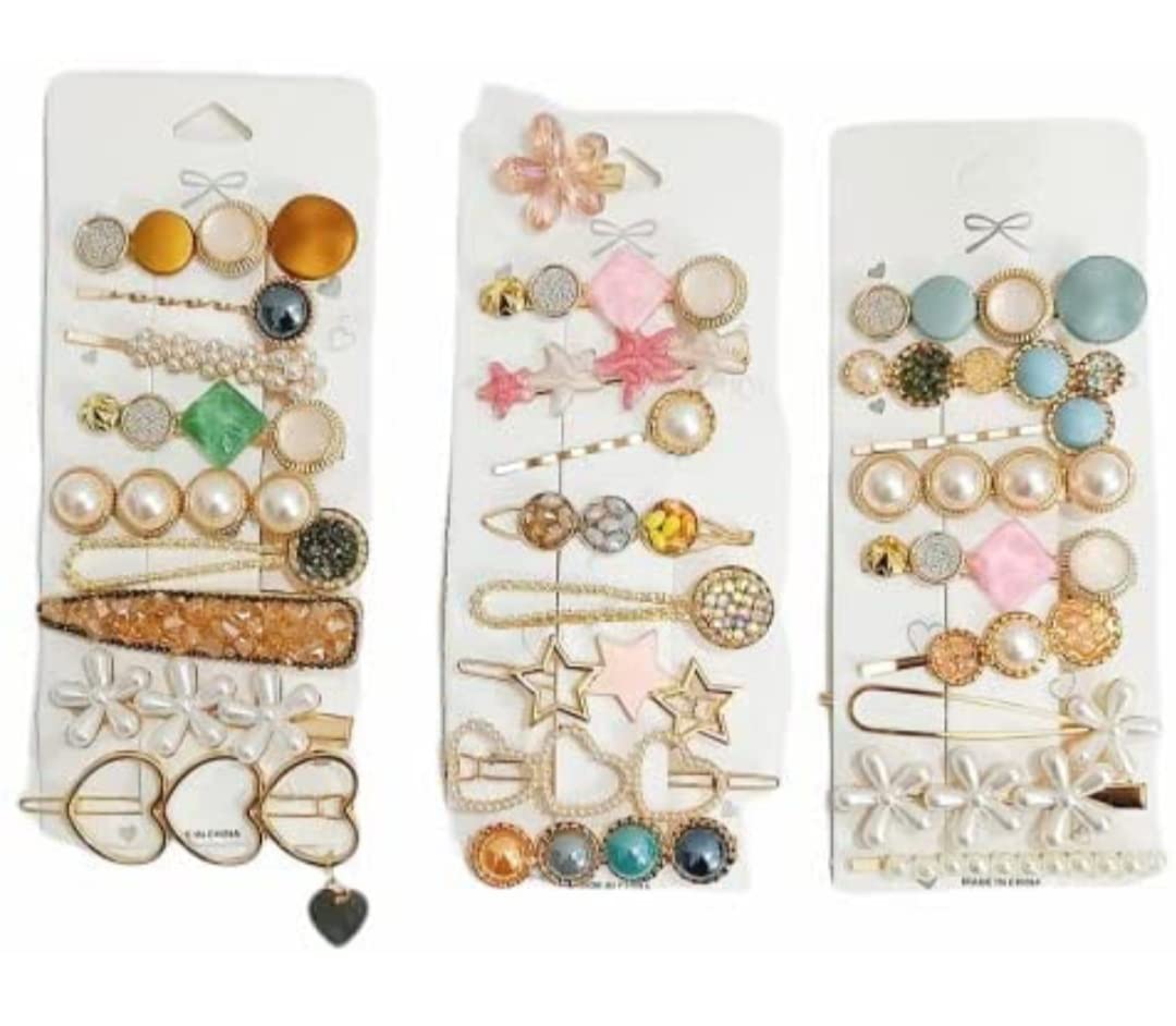 DOLLIT Korean Fashion Metal Hair Clips Barrettes Pins For Women's Geometric Shape Hollow Hairpin Clamps,Pearl Clips For Girls (Combo Pack of 8 Random Design)