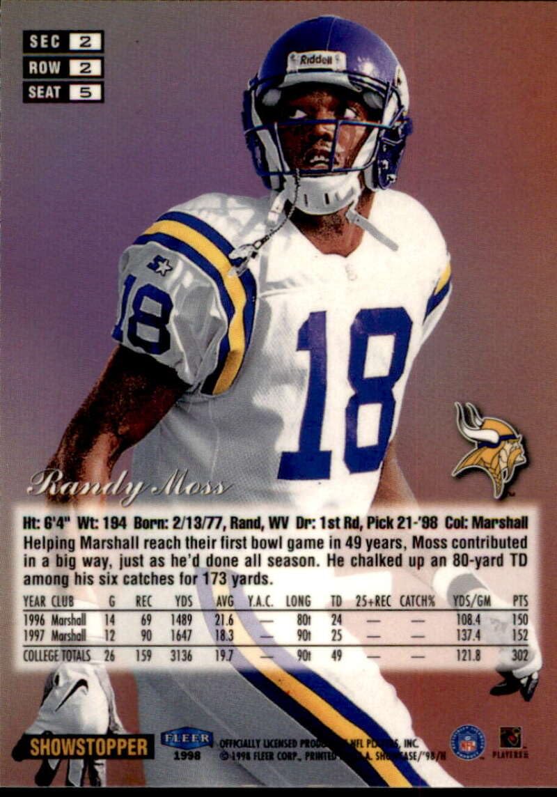 Amazon.com: 1998 Flair Showcase Row 2#5 Randy Moss Minnesota