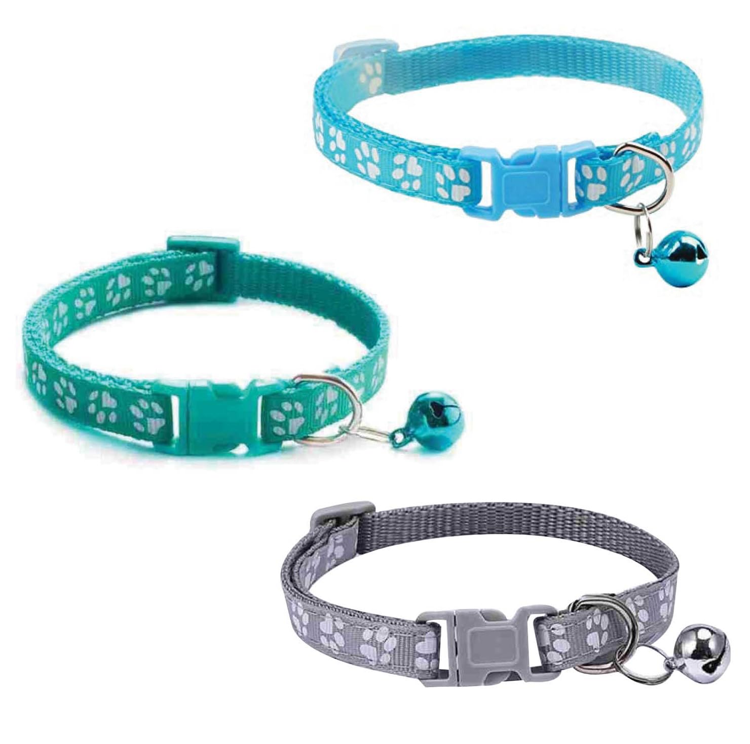 Litvibes Cat Collars Set of 3 with Bell,Kitten & Small Soft Adjustable Collar Safe,Solid & Protection Breakaway for Cats & Puppies,Cute Kitty Neckband with Paw Print-(Light Blue,Grey,Turquoise) (B0CXTZ76WG) Amazon Price History, Amazon Price Tracker