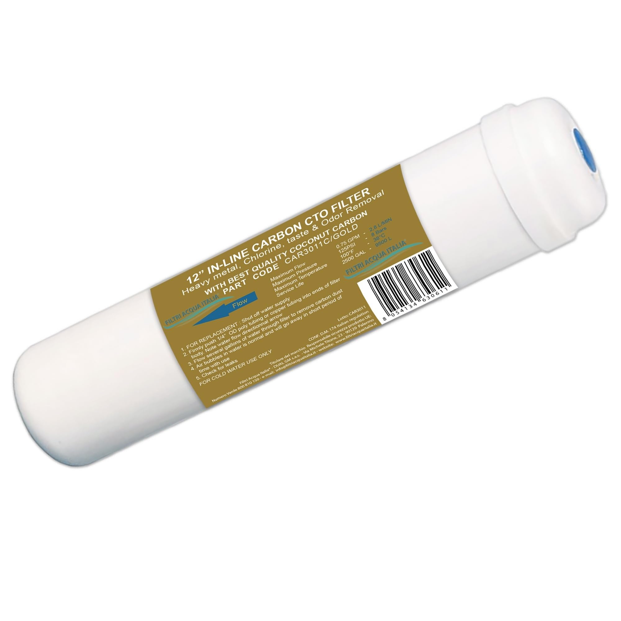 In Line Car 3011 C Gold Carbon Block CTO Filter 12 Inches