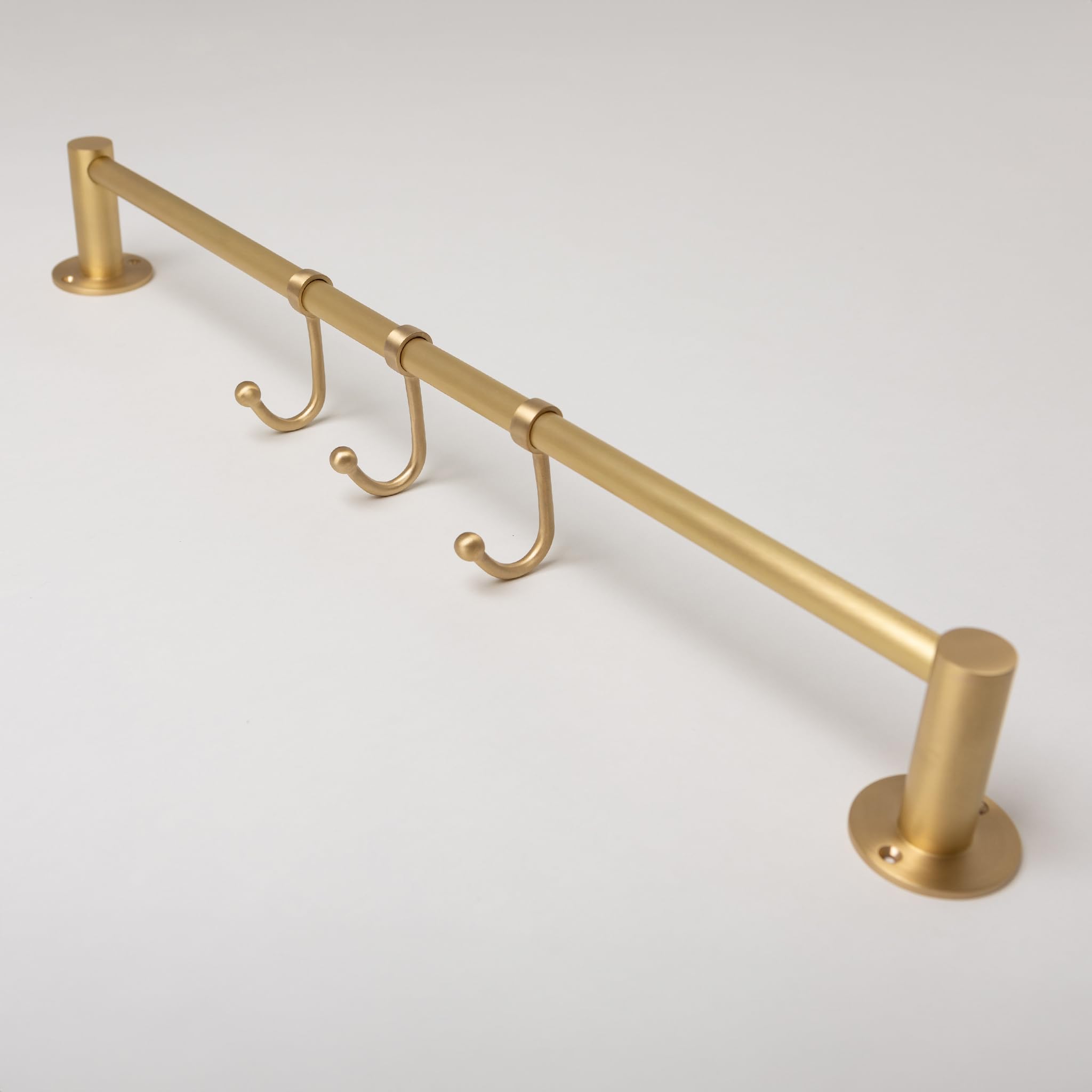 Brass Bee Satin Brass Solid Brass Kitchen Hook Rail | Utensil Hanging Rail | Wardrobe Clothing Rail | Heavy Duty Rail With 3 Hooks | Bathroom Towel Rail (Satin Brass)