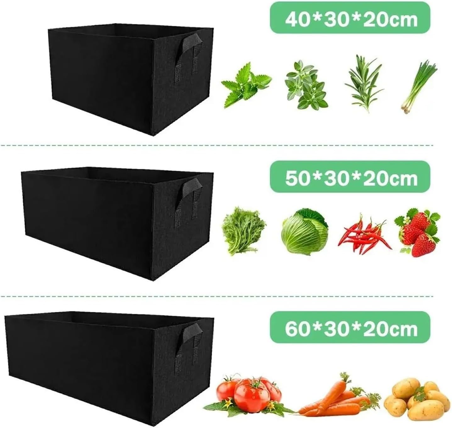 Plant Nutrition Bag Garden Planting Bag with Handles Felt Grow Bag Nursery Pot Vegetable Tomato Potato Planting Container(50x30x20cm)