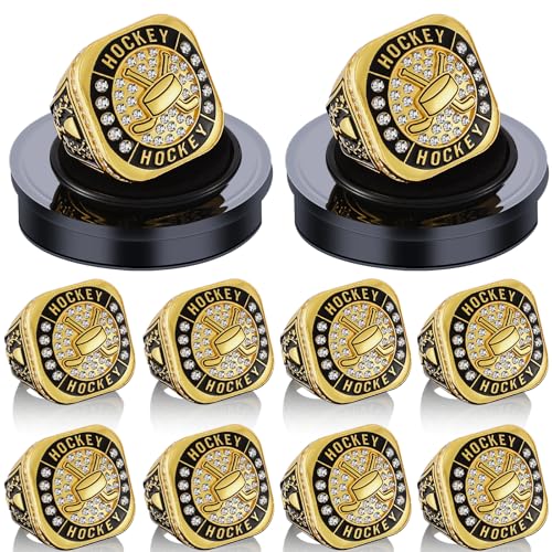 Highergo 10 Pcs Ice Hockey Championship Trophy Rings, Gold