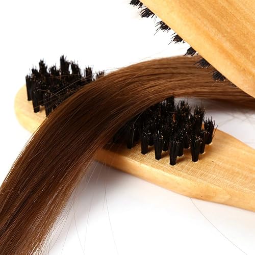 Miniatura 3 de Peine de peluquería antiestático de doble cara y cerdas de madera - Cepillo alisador con abrazadera para el cabello para peluquería profesional y