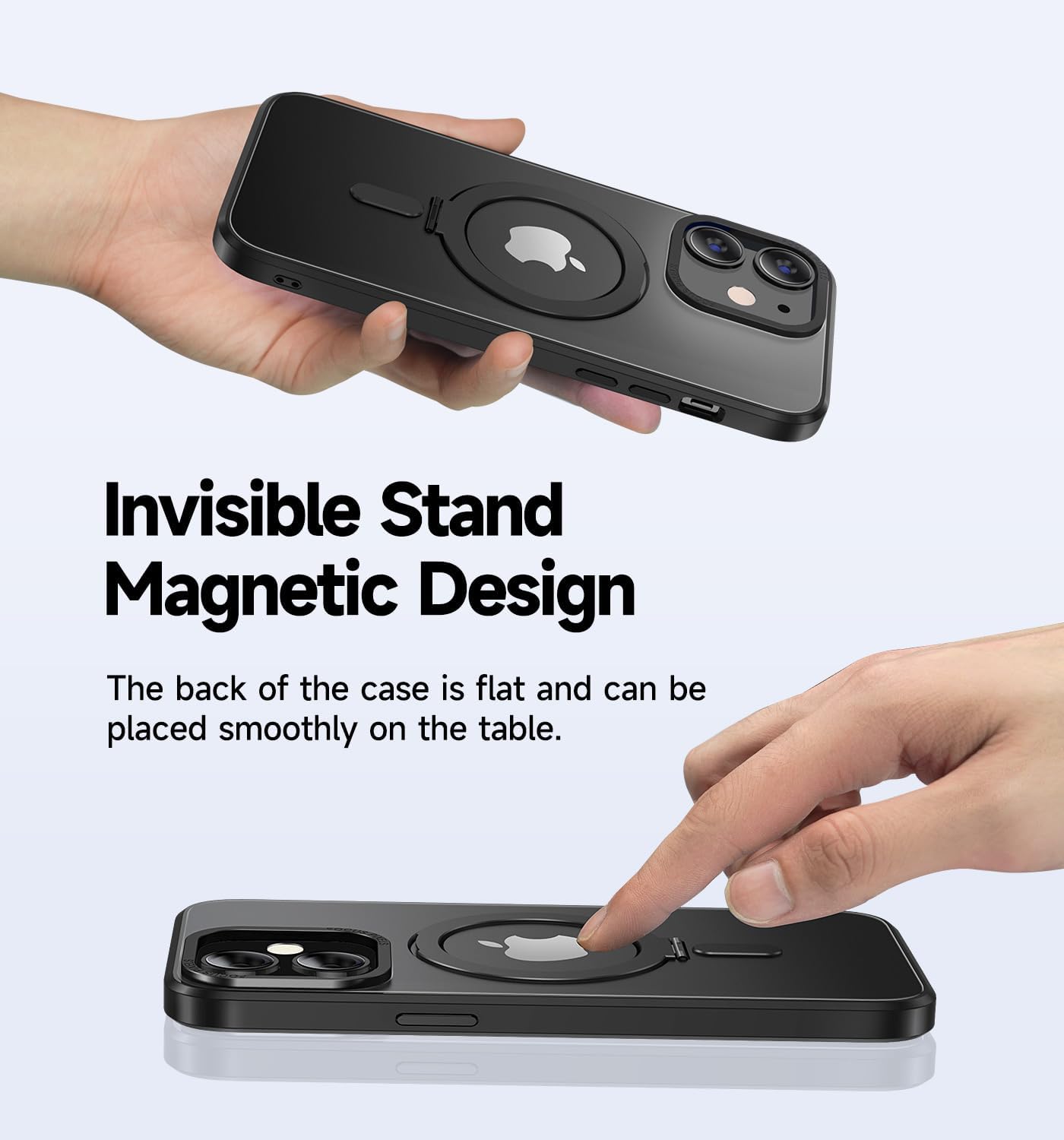 MAGIC JOHN for iPhone 11 Case[Compatible with Magsafe] [with Magnetic Metal Stand][Military Grade Shockproof][Anti Yellowing],Translucent Matte Back with Soft Edge,Black