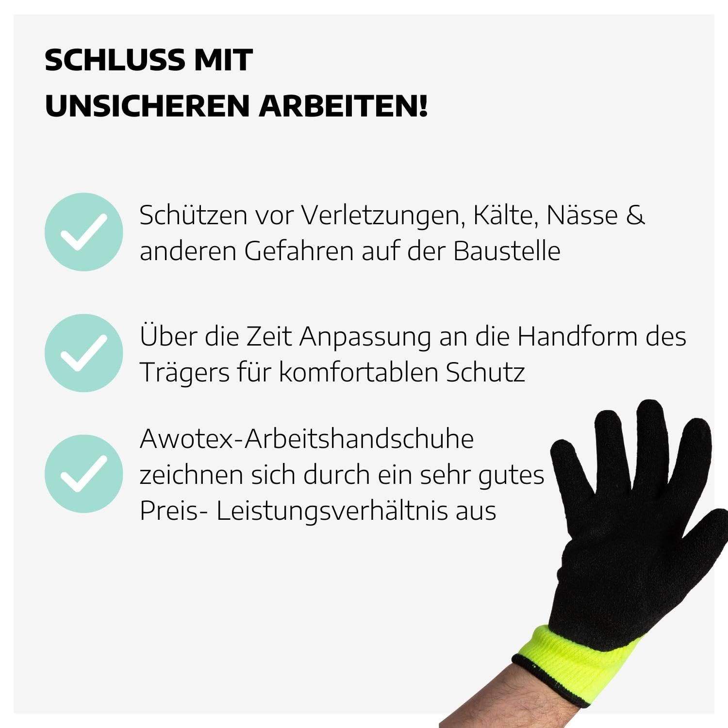 12 x Arbeitshandschuhe Winter aus Latex in Größe 10 I Handschuhe gefüttert Herren & Damen I Thermo-Handschuhe Arbeit I Gloves Winter I Baustellen-Kleidung I Handschuhe Arbeit Winter