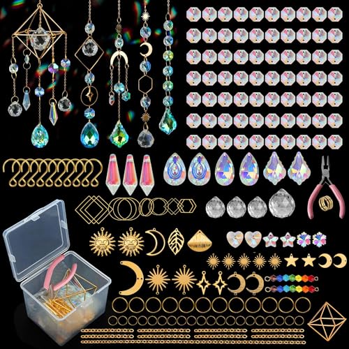 400 Pièces Attrape Soleil Cristal Suspendu: DIY kit Ccristaux pour Attrape Soleil pour Décoration de Fenêtre Décoration de Jardin avec Crochet de Suspension