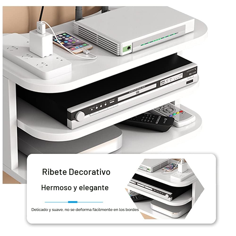 Estante de Pared para Router WiFi y Decodificador, 3 Niveles, Blanco | Madera maciza de 12 mm, diseño abierto y 3 niveles; permite organizar cables, no bloquea la señal y es fácil de limpiar.