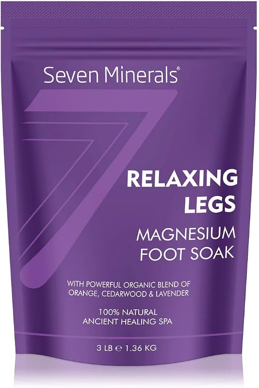 Seven Minerals Relaxing Legs Magnesium Chloride Flakes 3lb – Absorbs Better Than Epsom Salt - Unique Foot Soak Formula for Tired Legs and Leg Cramps - with Orange, Cedarwood & Lavender