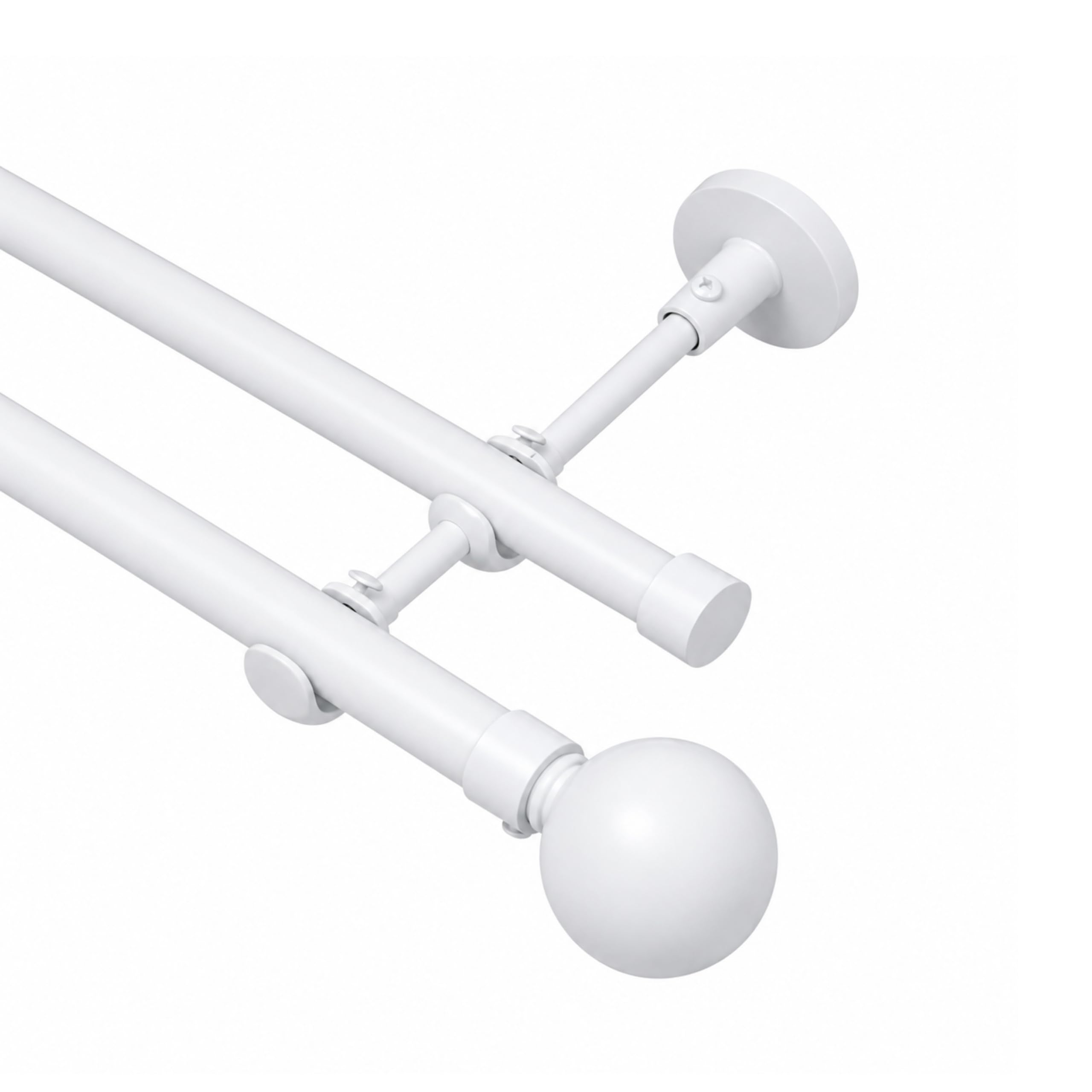 Lister Cartwright Double Eyelet Curtain Extendable Pole Set with White Ball Finials – 19mm & 28mm Metal Poles for Layered Curtains, Sheer & Blackout, Brackets, & Fixings (120-220 cm) — image 1