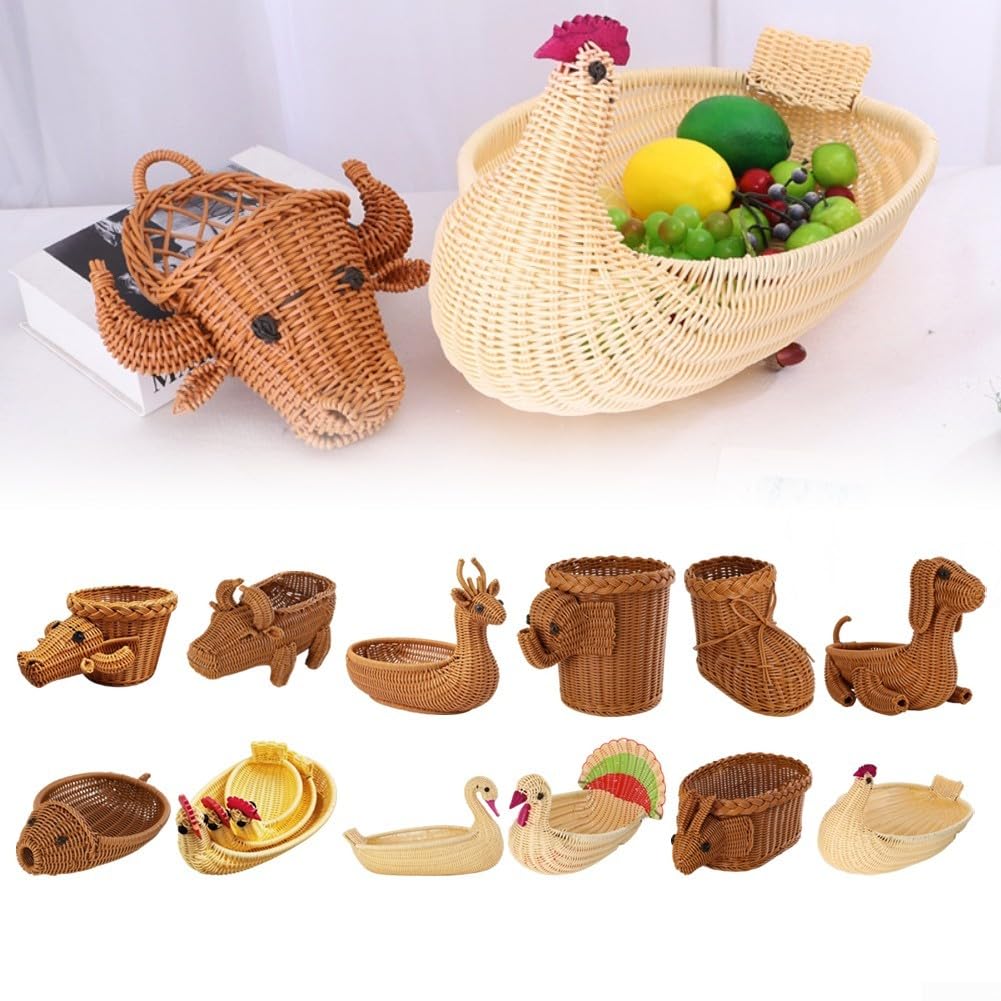 Cesto portaoggetti con struttura in finto rattan, per contenere frutta, snack, oggetti artigianali o giocattoli per bambini in qualsiasi stanza (cervo)