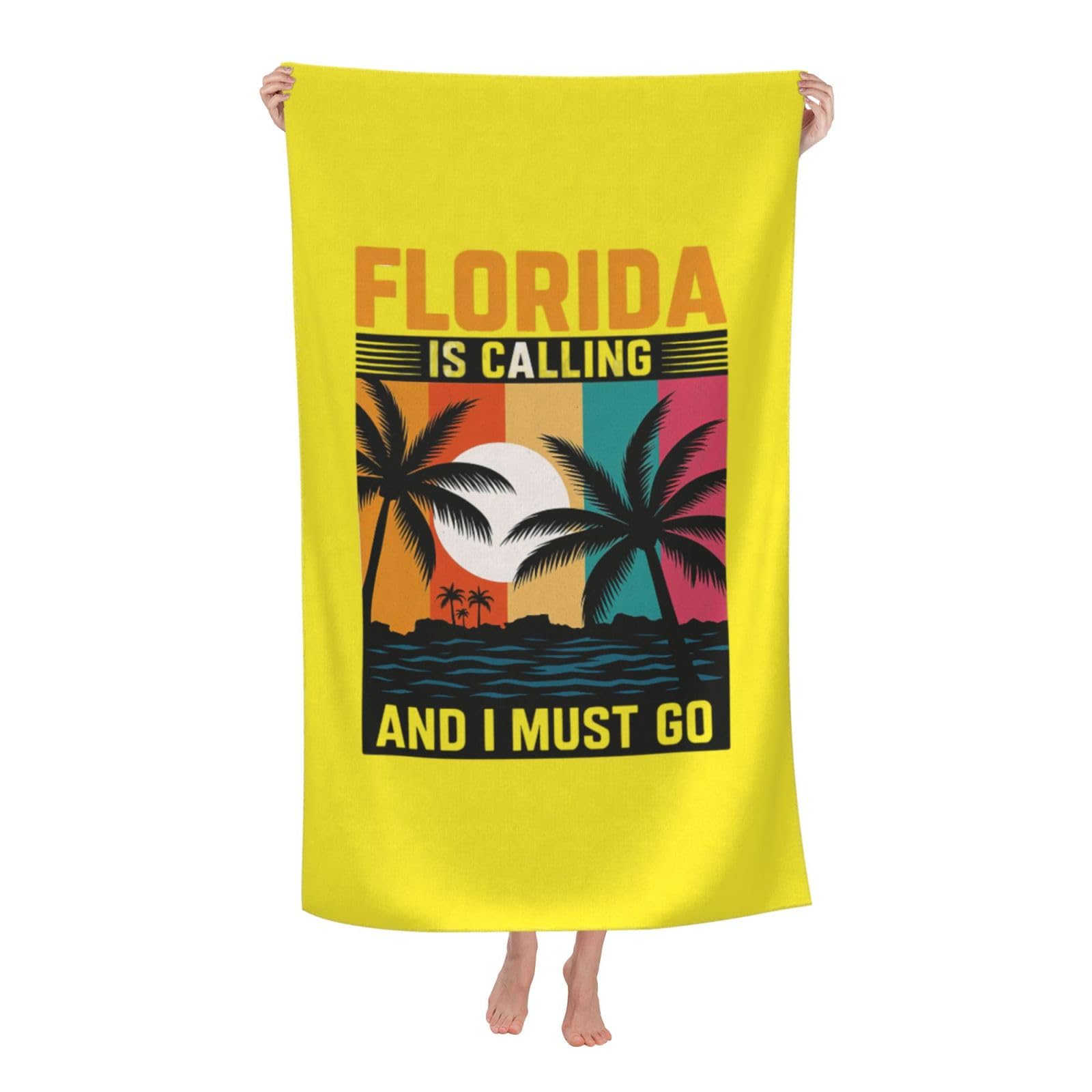 Pojknbv White We're Going To Florida Print Oversized Adult Beach Towel Quick-Dry Comfortable Lightweight Travel Pool Camping