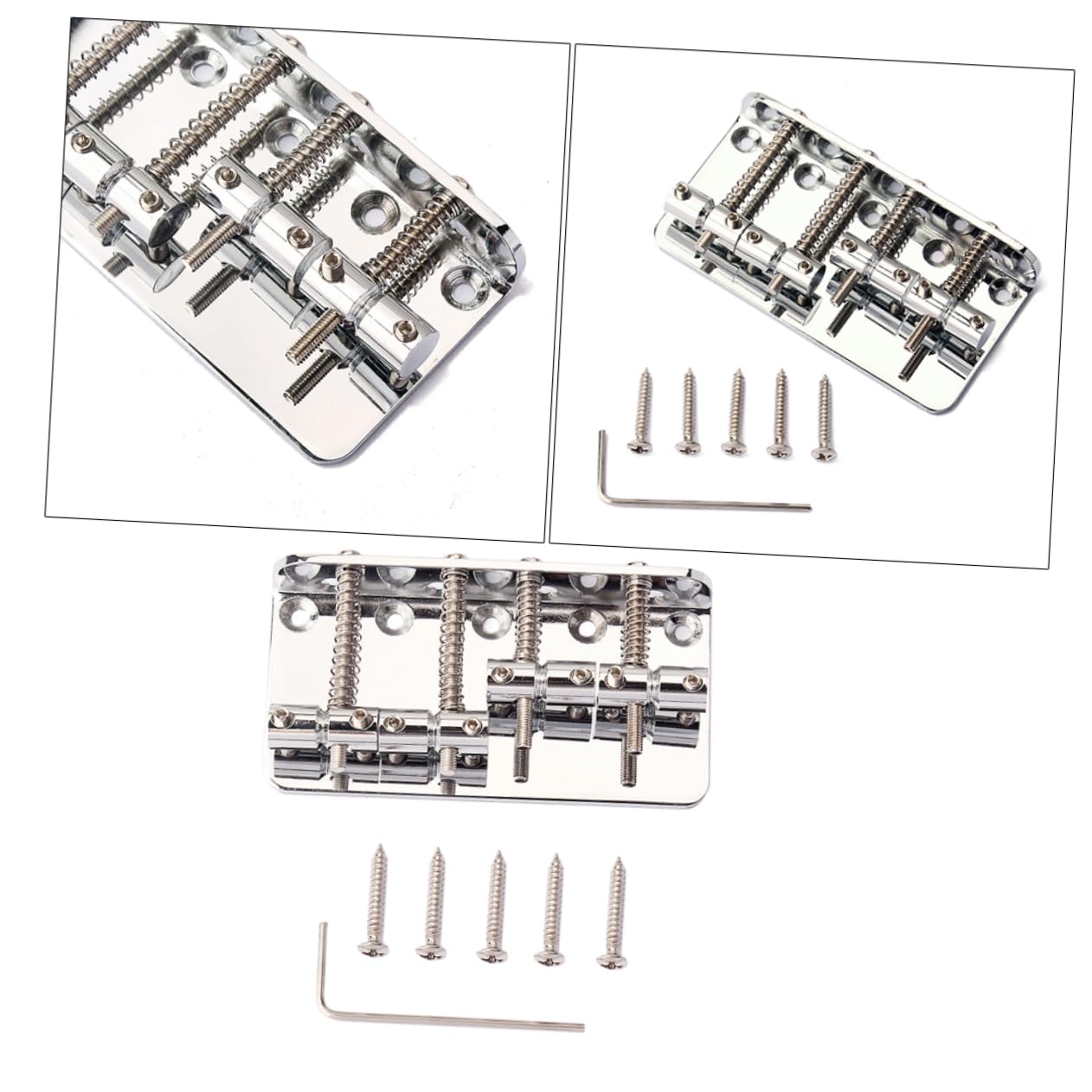 VICASKY Ga1019 Bass Bridge for Electric Bass Guitar 4 String Vintage Style 5 Screws Silver Wrench