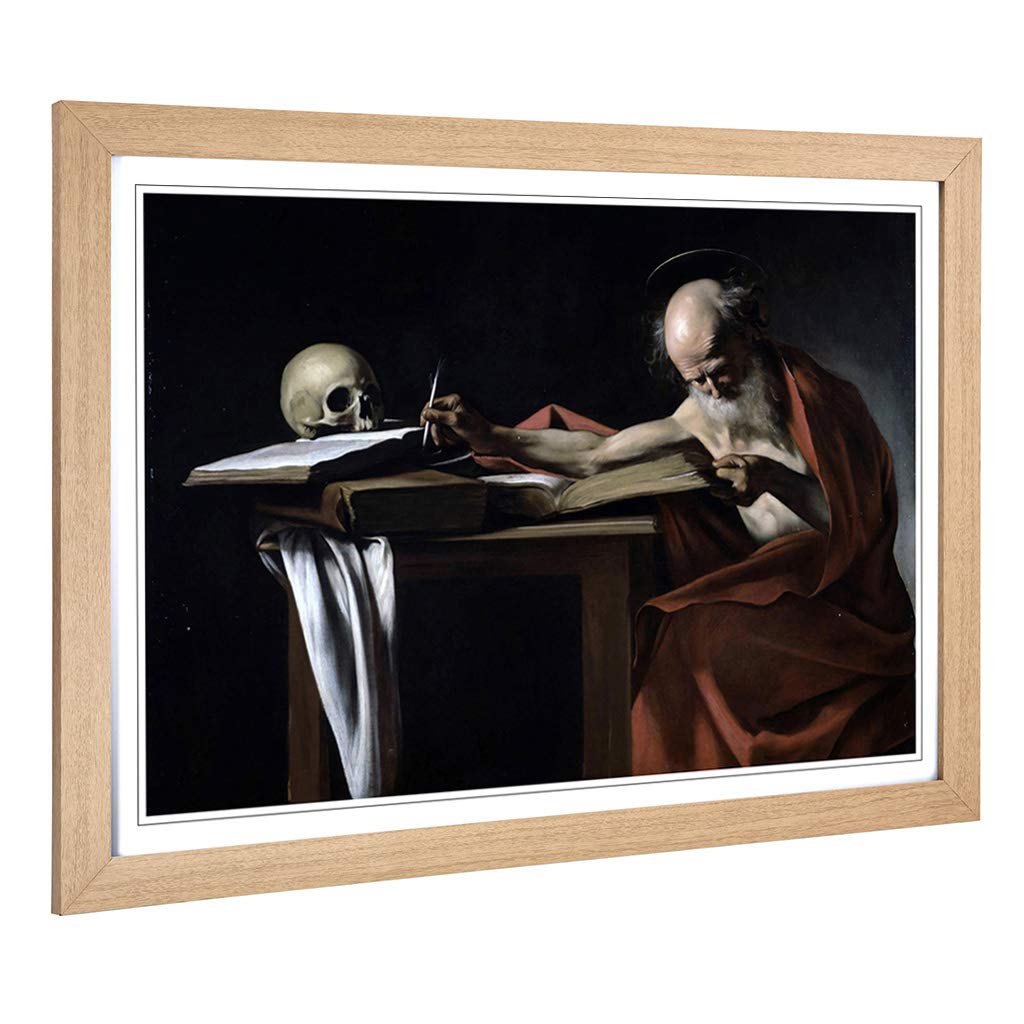 Big Box Art Framed Print of Michelangelo Caravaggio Saint Gerome Writing Design | Wall Art Picture | Home Decor for Kitchen, Living Room, Bedroom, Hallway, Oak, A2 / 24.5x18 Inch / 62x45cm