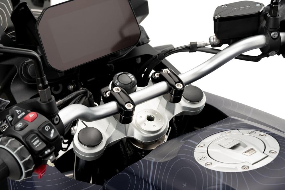 Puig 21811N Pullback Risers; improves riding ergonomics; sleek and functional design; made of machined anodized aluminum, Black