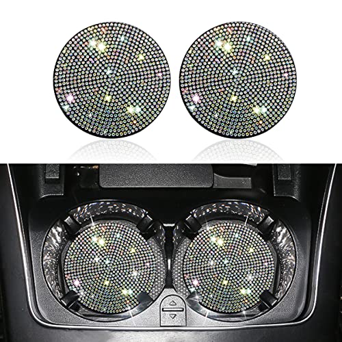 Image of Ziciner 2 Pack Bling Car Cup Holder Coaster, Anti-Slip Auto Insert Coaster with Start Stop Button Cover, Universal Shiny Crystal Vehicle Interior Accessories for Women and Girls (AB)