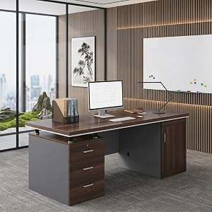 社長テーブル オフィスデスク パソコンデスク H型構造 鍵付き引き出し プライバシー保護 会議・役員用 ビジネス机 オフィス向け MumuElf (140cm,A)