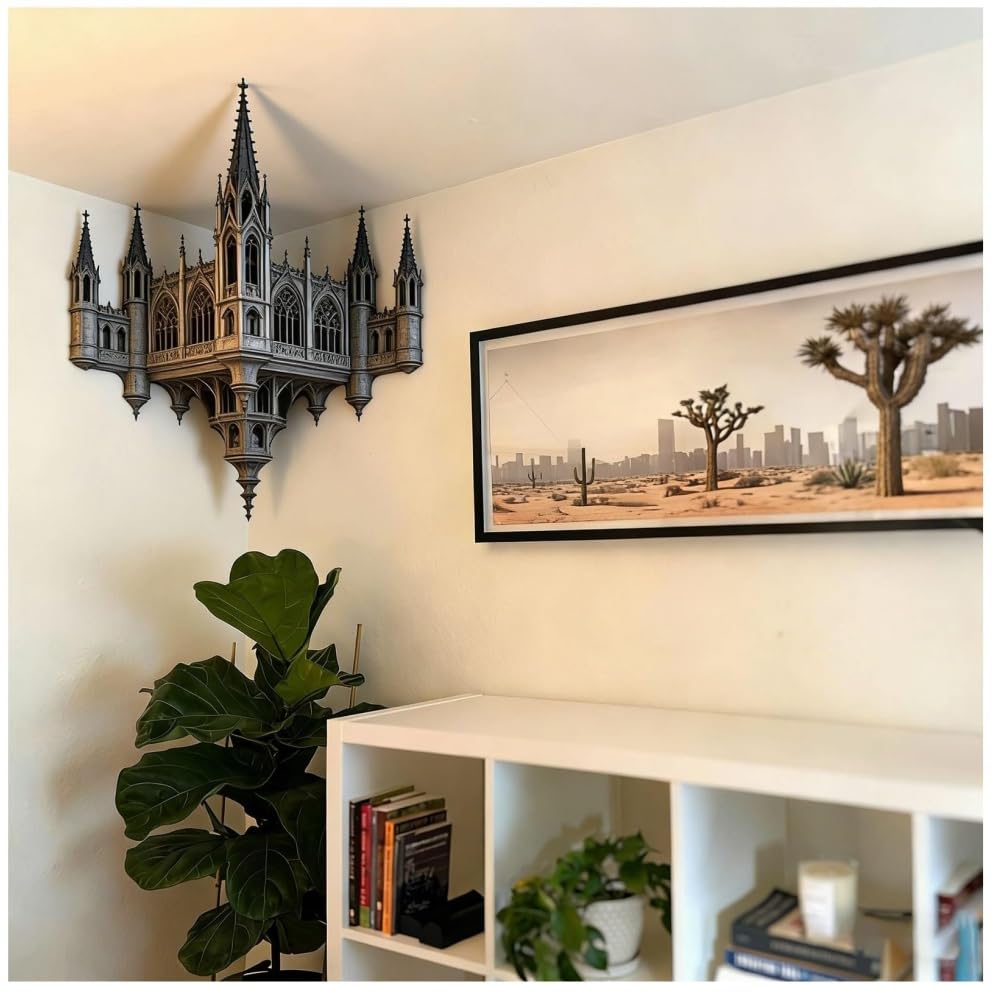 Impossible Corners – Wall Art That Reshapes Reality, Removable 3D Optical Wall Art Illusion Corner Wall Decal Sticker Peel and Stick Graphic Wall Arts for Living Room Office (Castle)