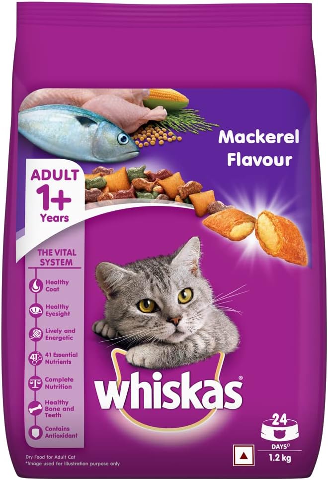 Adult (+1 year) Dry Cat Food, Mackerel Flavour, 1.2kg Pack