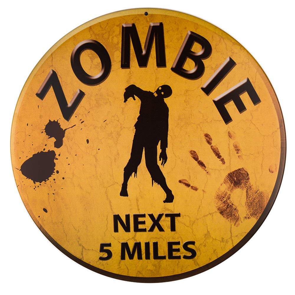 dojune-Decor Signs Indoor/Outdoor Warning Sign Zombie Next 5 Miles Metal Round Circular Sign 12"-picture-24