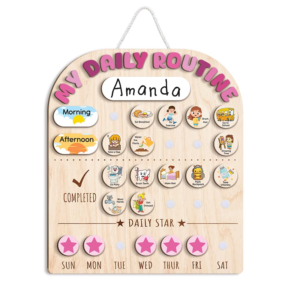 Wooden Daily Routine for Kids, Chore Chart for Toddler, Daily Responsibilities Chart for Kids, Visual Schedule, Daily Routine Chart for Girls, Morning Bedtime Routine for Girls