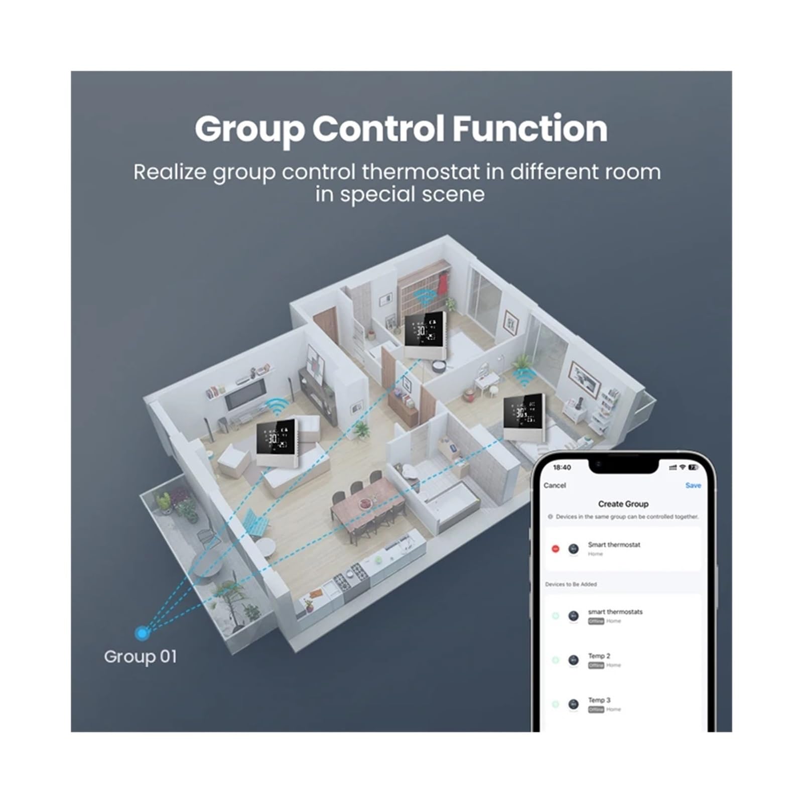 Controllore Aria Condizionata Centralizzato Wi-Fi Smart Termostato Aria Condizionata Centralizzata Riscaldamento Raffreddamento Unità Fan Coil A 3 Velocità(2 Pipe Wifi)