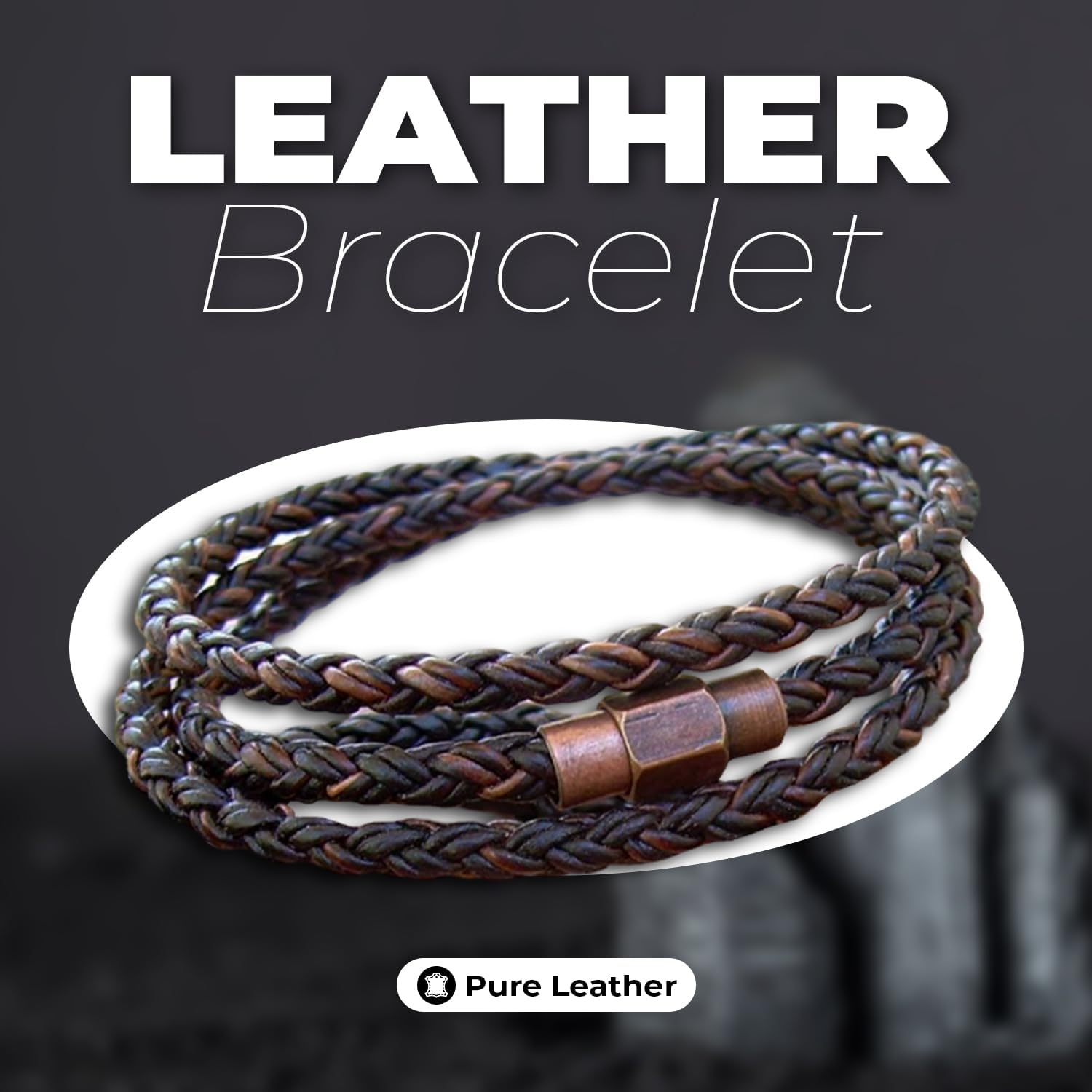 Handmade Triple Wrap Leather Bracelet – Mens Bracelet with Copper Toned Brass Magnetic Clasp for Comfort – Fashion Accessories for All