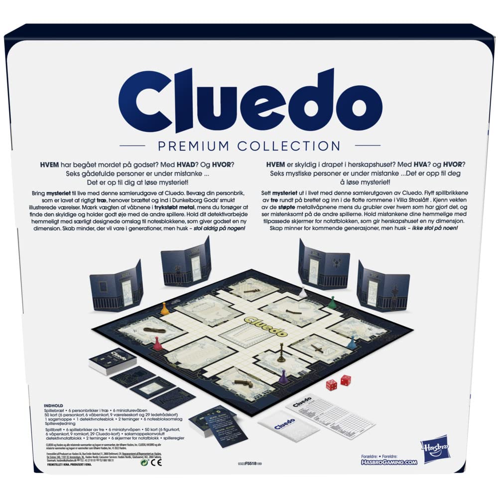 Hasbro Gaming hasbro cluedo premium collection gioco da tavolo per famiglie da 2 a 6 giocatori, confezione premium e componenti, gioco per 8 anni (norvegese/danese)