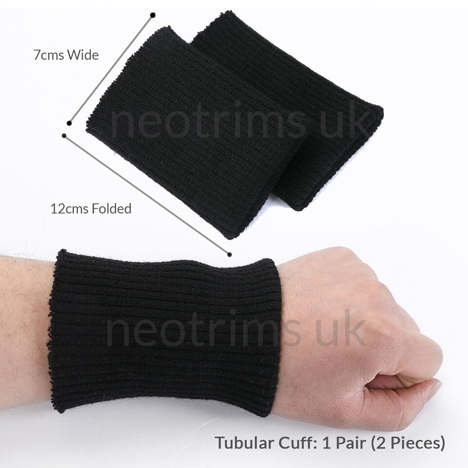 Rib Knit Trim Fabric Cuffing Tubular Cuff & Matching Waistband Ribbing Trimming.Single or Combo to Trim Whole Garment,Cuffs,Hem & Neck Band, British Made. Black Tubular Cuff 1 Pair4