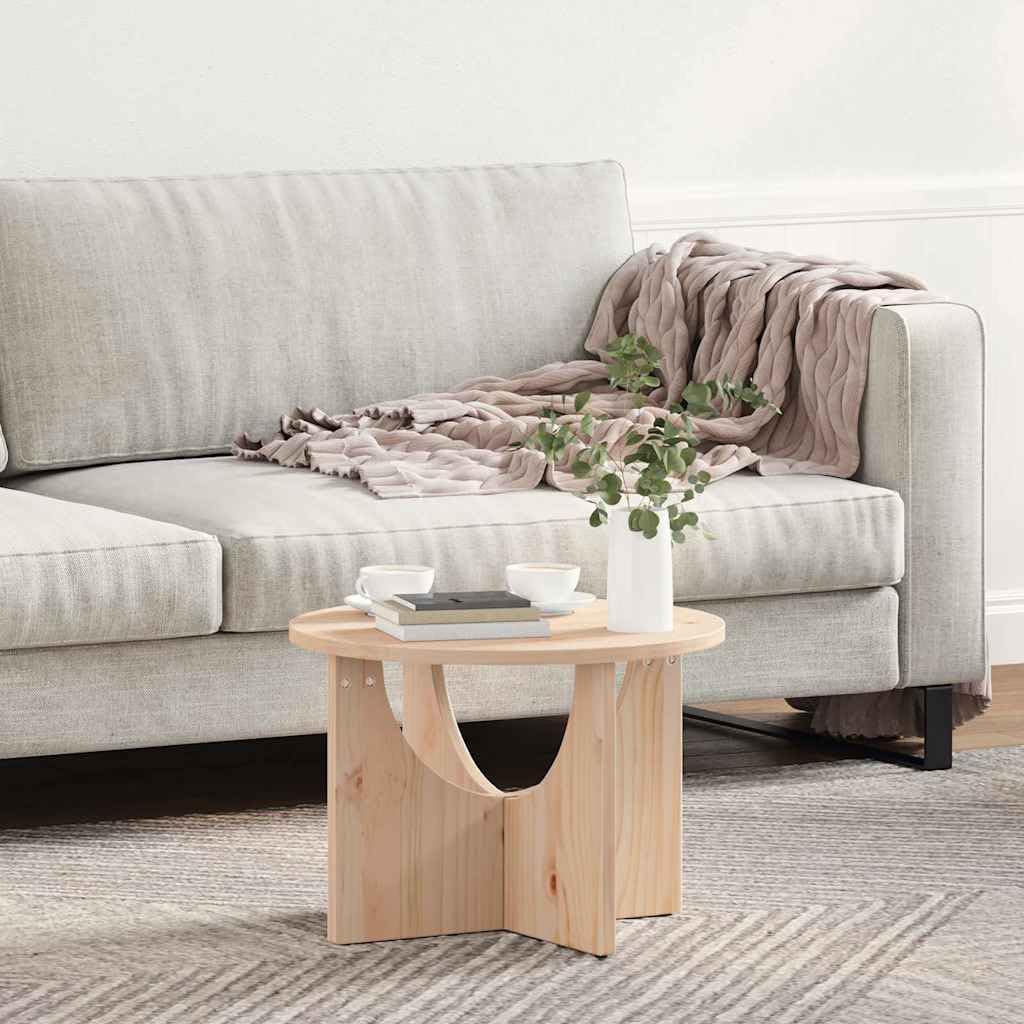 Générique Okrągły stolik kawowy z litego drewna sosna 50x50x35 cm | Styl rustykalny, do użytku wewnątrz salonu, pielęgnacja wilgotnej szmatki, wymagany montaż