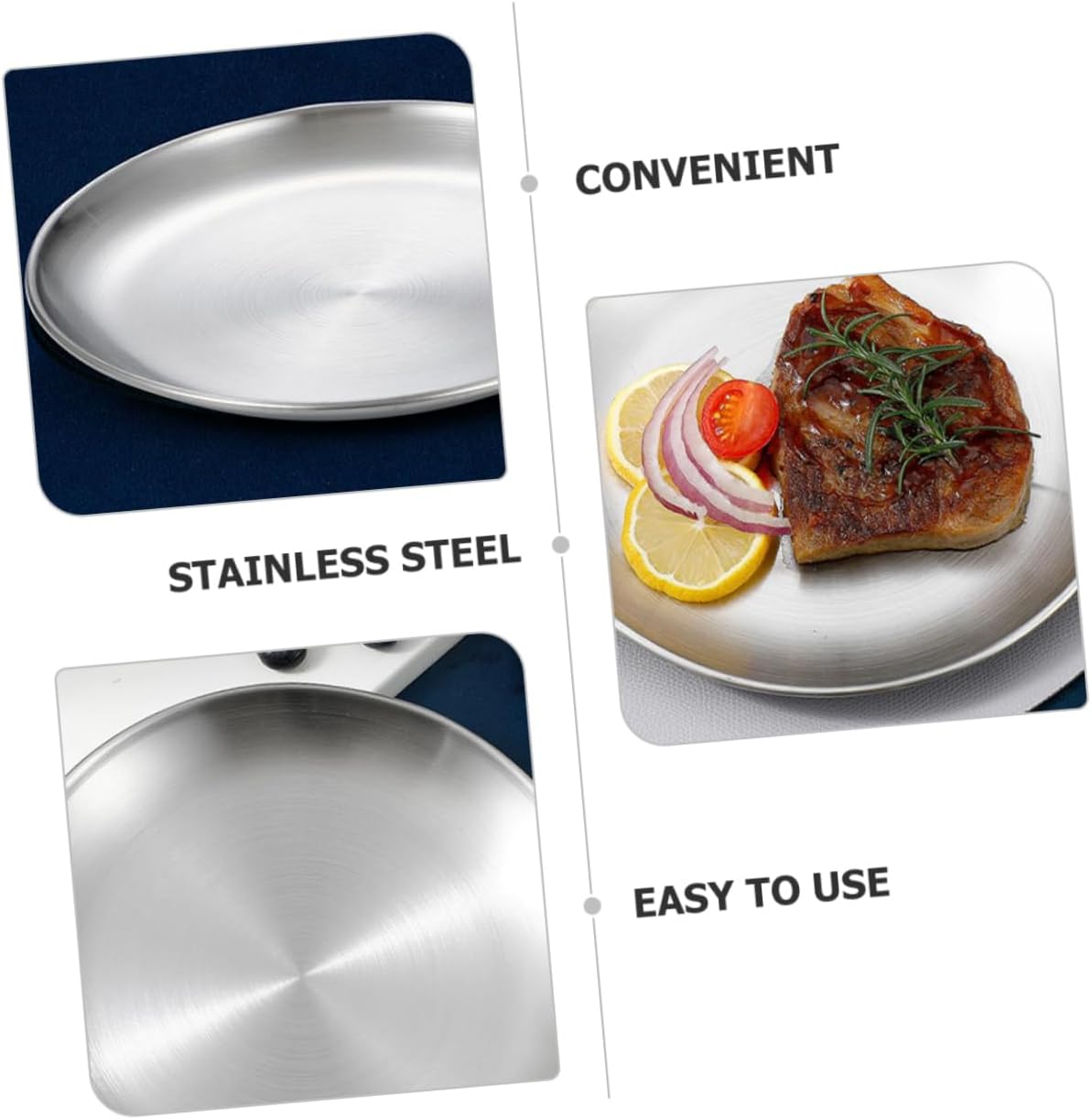 10'' Stainless Steel Plates for Children Round Dinnerware Set Ideal for Camping Picnic Bbq Dishwasher Safe
