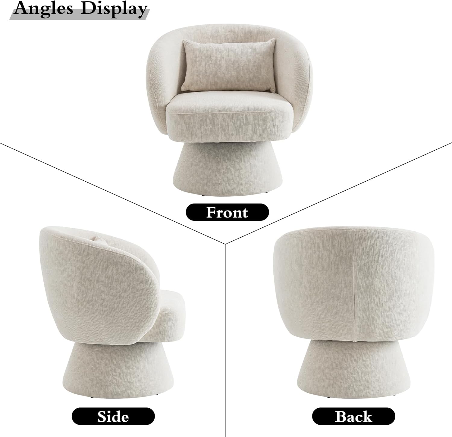 Swivel Accent Chair, Sherpa Bucket Chair Velvet Upholstered Armchair, 360° Swivel Bucket Shaped Armchair with Pillow and Round Back, for Living Room, Bedroom, Nursery (Beige)