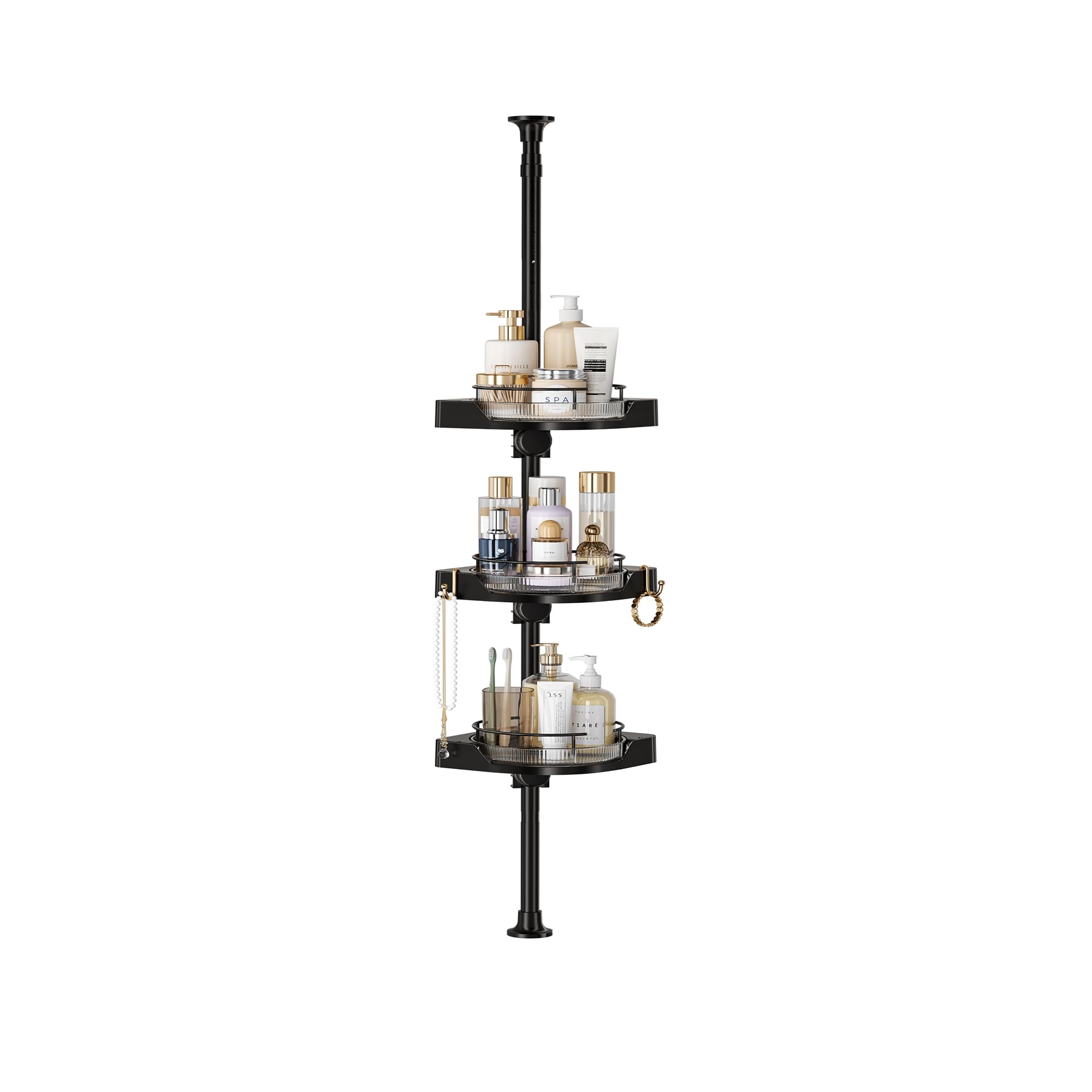 360 Rotating Shower Caddy Tension Pole 3 Tiers Corner Shower Organizer for Bathroom Shelf Bathtub Adjustable Standing Shower