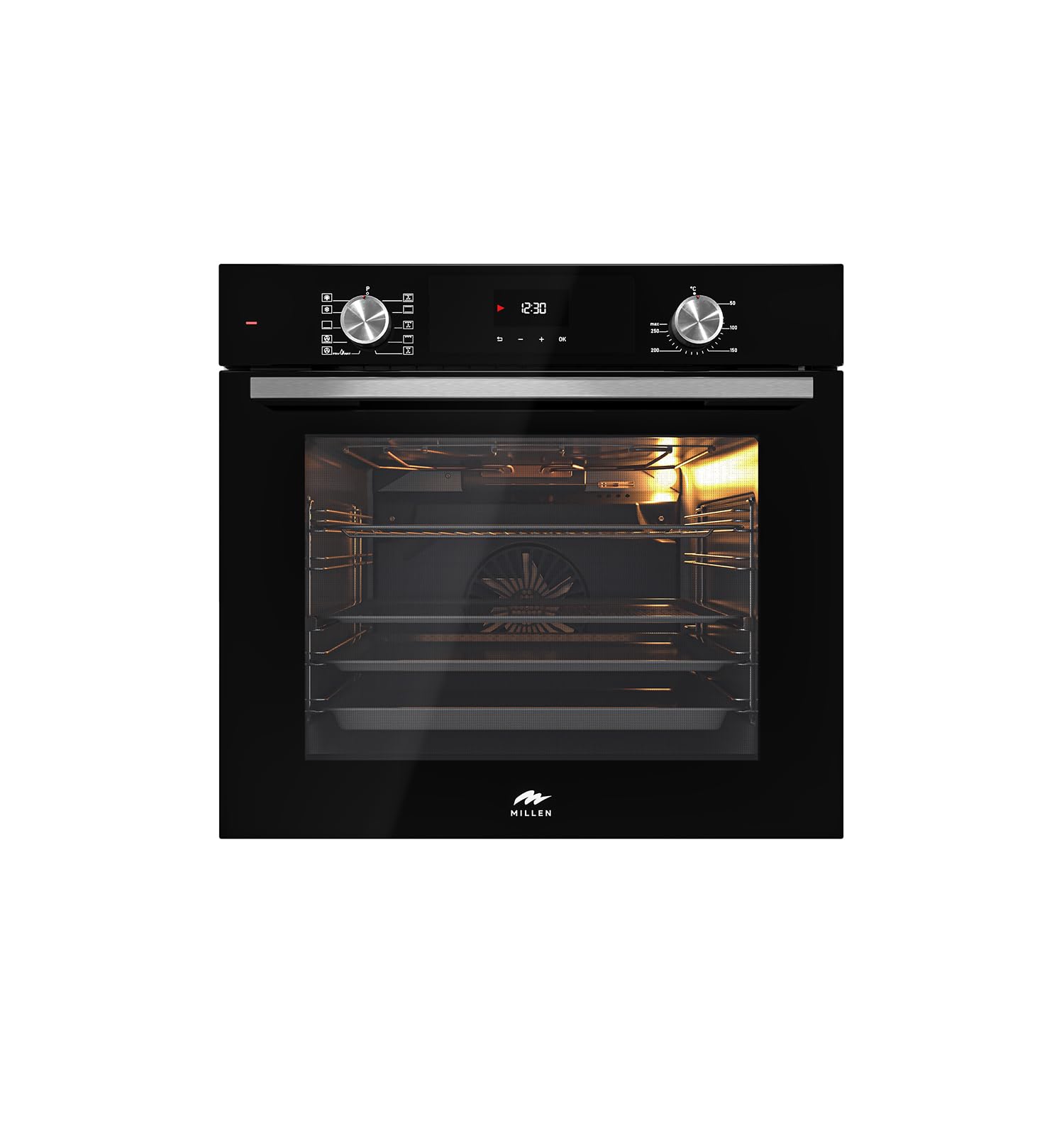 MILLEN Built In Electric Oven, 10 Cooking Modes, 73L - 3 Years Warranty, SCHOTT Inner Glass, MEO 6004 BL Black and Stainless-steel