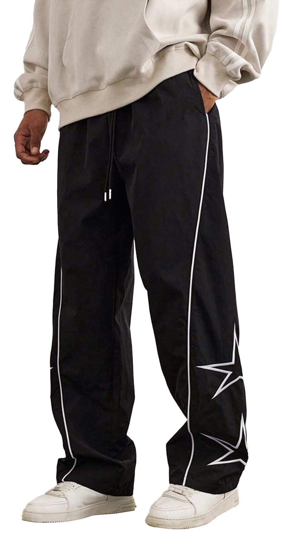 Men's Baggy Sweatpants Y2K Casual Pants Striped Star Lightweight Dance Streetwear Wide Leg with Pocket