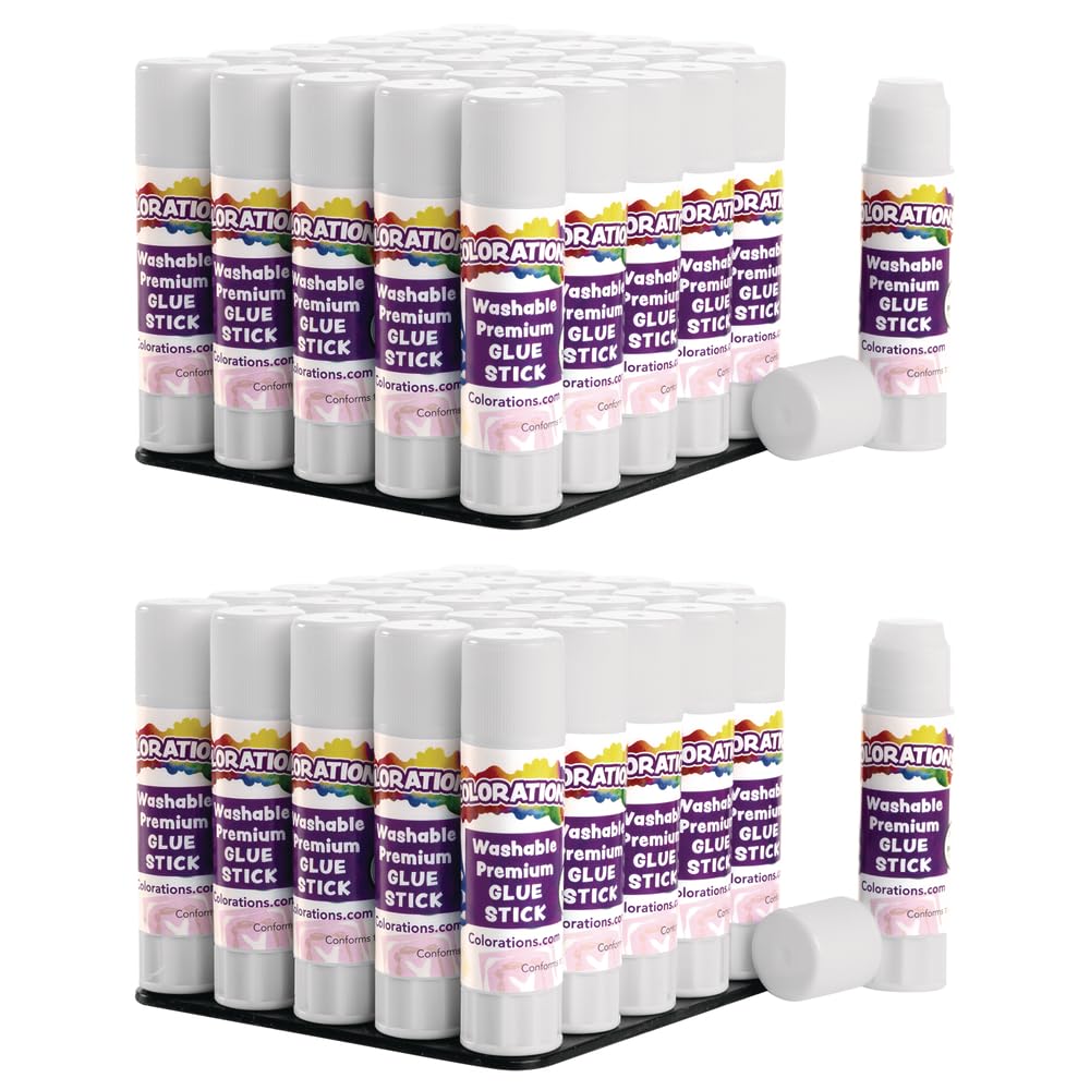 Colorations Premium White Glue Sticks, Set of 60, Stick 0.32, Dries Clear, Non-Toxic, Washable, Adheres to Multiple Surfaces, Quick Drying, Easy Apply