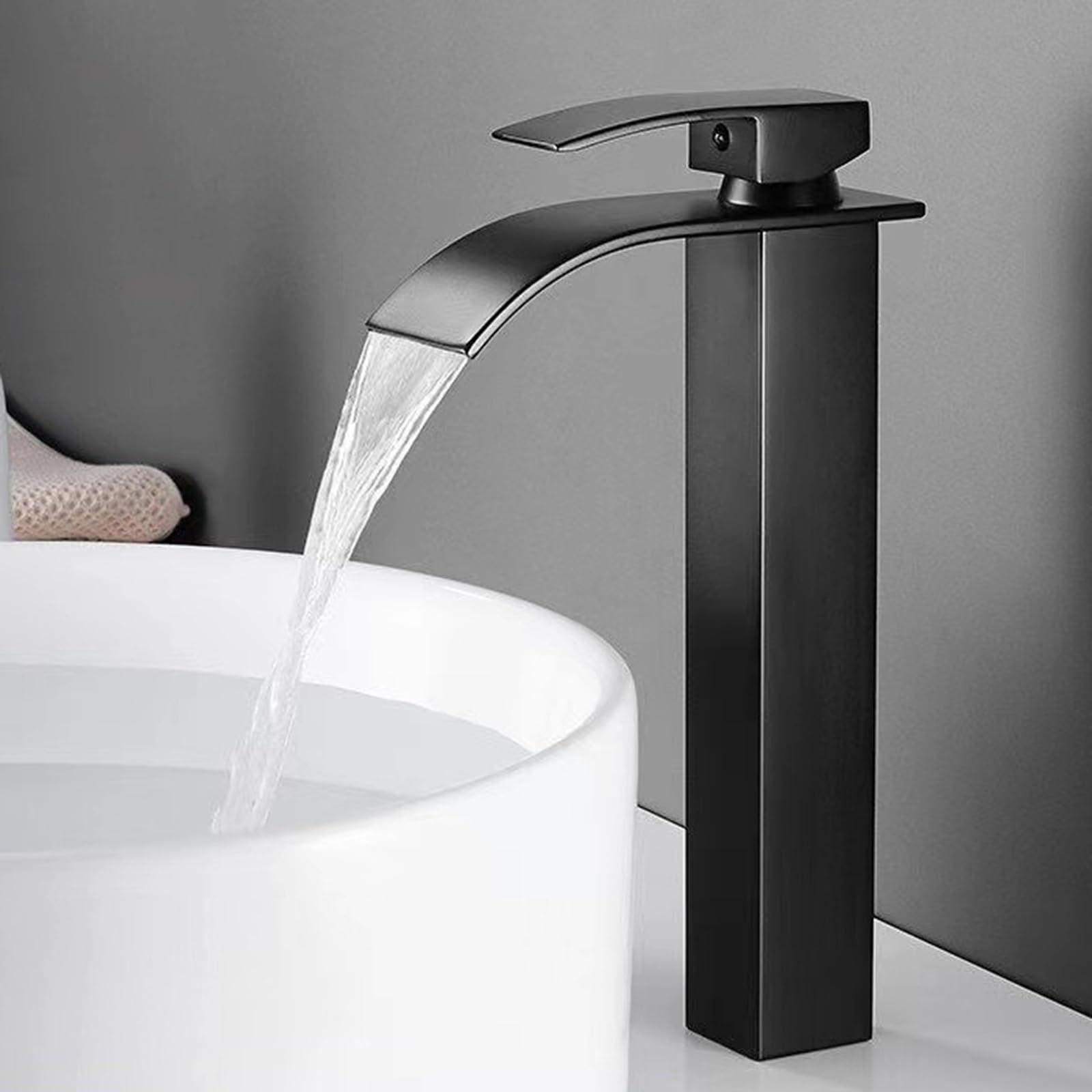 GAPPO Grifo Alto Para Lavabo De Baño, Grifería De Cascada Negra, Mezclador Blanco, Grifos De