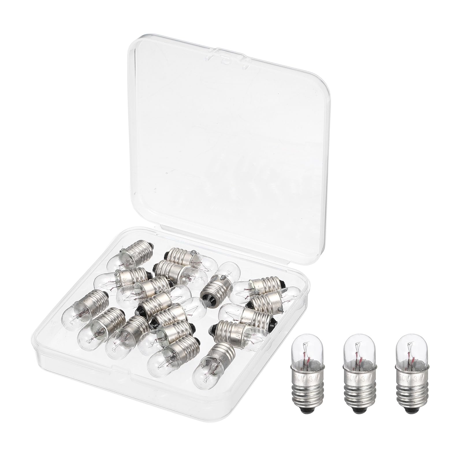 sourcing map 18 Pcs E10 Miniature Screw Base Light Bulbs, 30V 0.1A Mini Light Bulbs Flashlight Replacement Lamp 3W with Box for Home DIY Circuit Electrical Experiment, Warm Yellow Light
