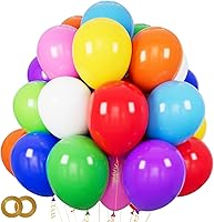 100 PCS Party Balloons Assorted Colors 12 Inch Rainbow Balloons with 65FT Ribbon Thick Latex Colorful Balloon Multicolor...