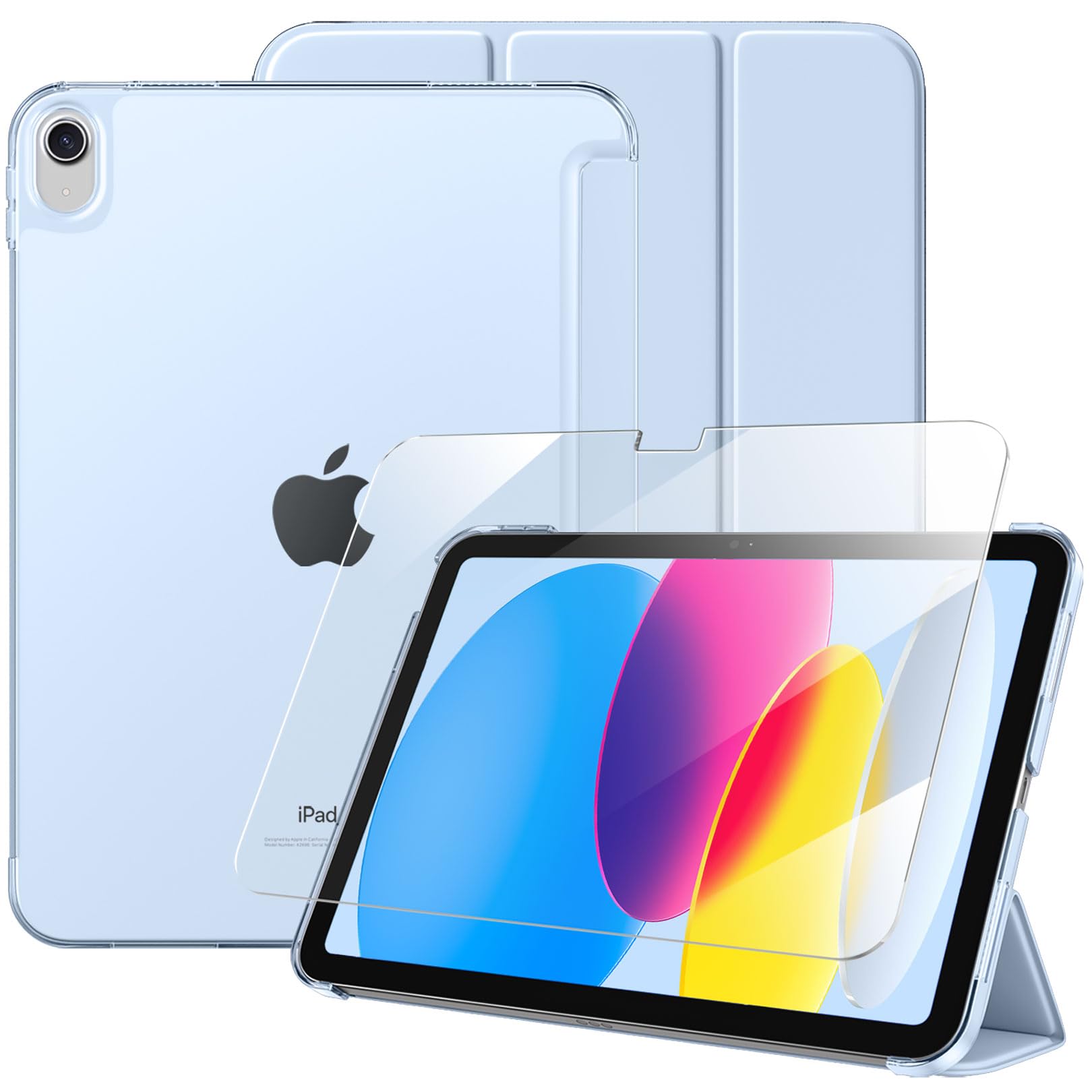 Case with Screen Protector for iPad A16 11th 10th Generation (2025/2022, 11/10.9 Inch), Slim Hard Translucent Back Full Protective Smart Cover for iPad 11, Auto Sleep/Wake, Sea Blue — view 14
