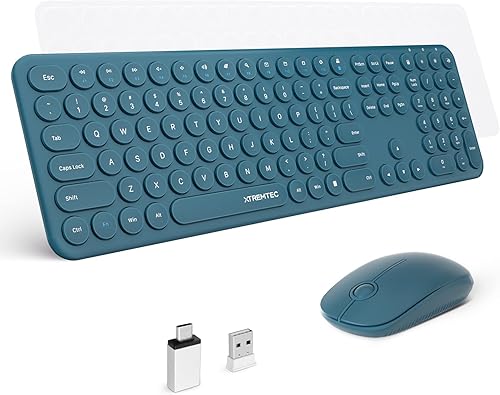XTREMTEC Combo de teclado inalámbrico de tamaño completo 2.4G, teclado de computadora ultra delgado y silencioso con receptor USB para Windows,