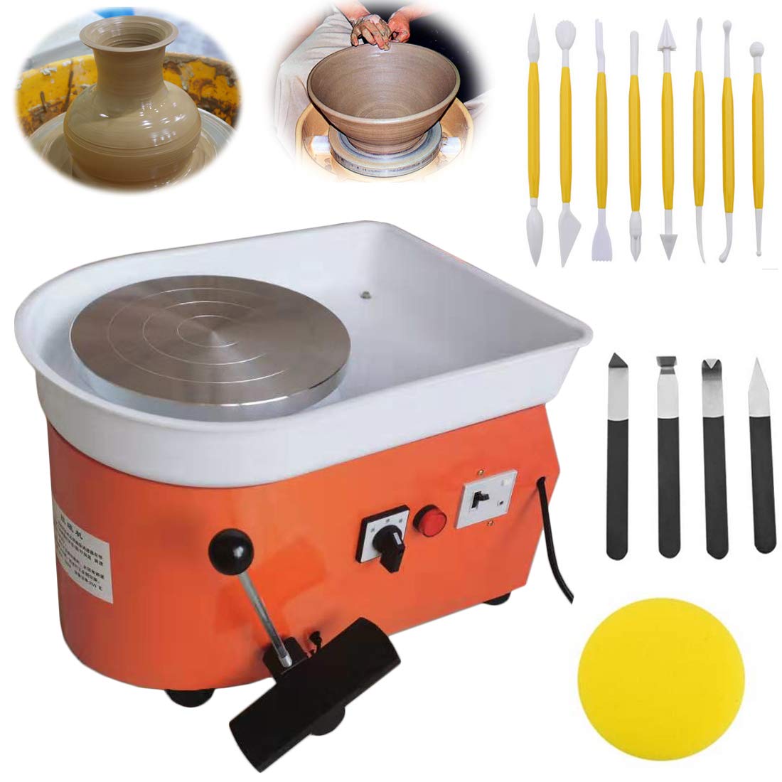Pottery Wheel Forming Machine 25cm/9.8" Electric Pottery Wheel with Foot Pedal DIY Machine for Schoo