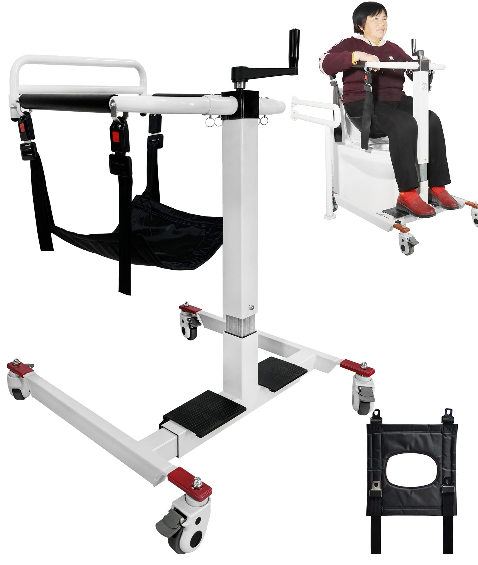 Grúa Portátil para Doméstico, Transferencia Corporal con Palanca de Elevación Manual, Elevador de Traslado de Pacientes, Elevador para Personas Mayores para Coche, Silla de Ruedas