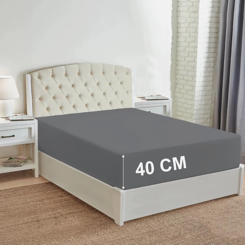 Night Zone Fitted Bed Sheet 180 Thread Count Percale 16" (40CM) Extra Deep Non Iron Fitted Sheet (Super King, Grey) โ image 1