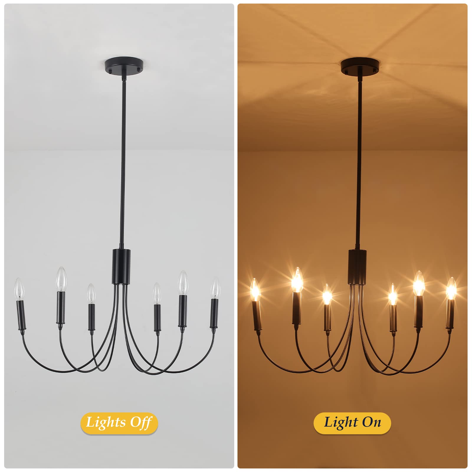 ZJVAIVE Black Chandelier 6-Light Modern Iron Farmhouse Chandeliers for Dining Room Rustic Industrial Light Fixtures for Bedroom Living Room Kitchen Island