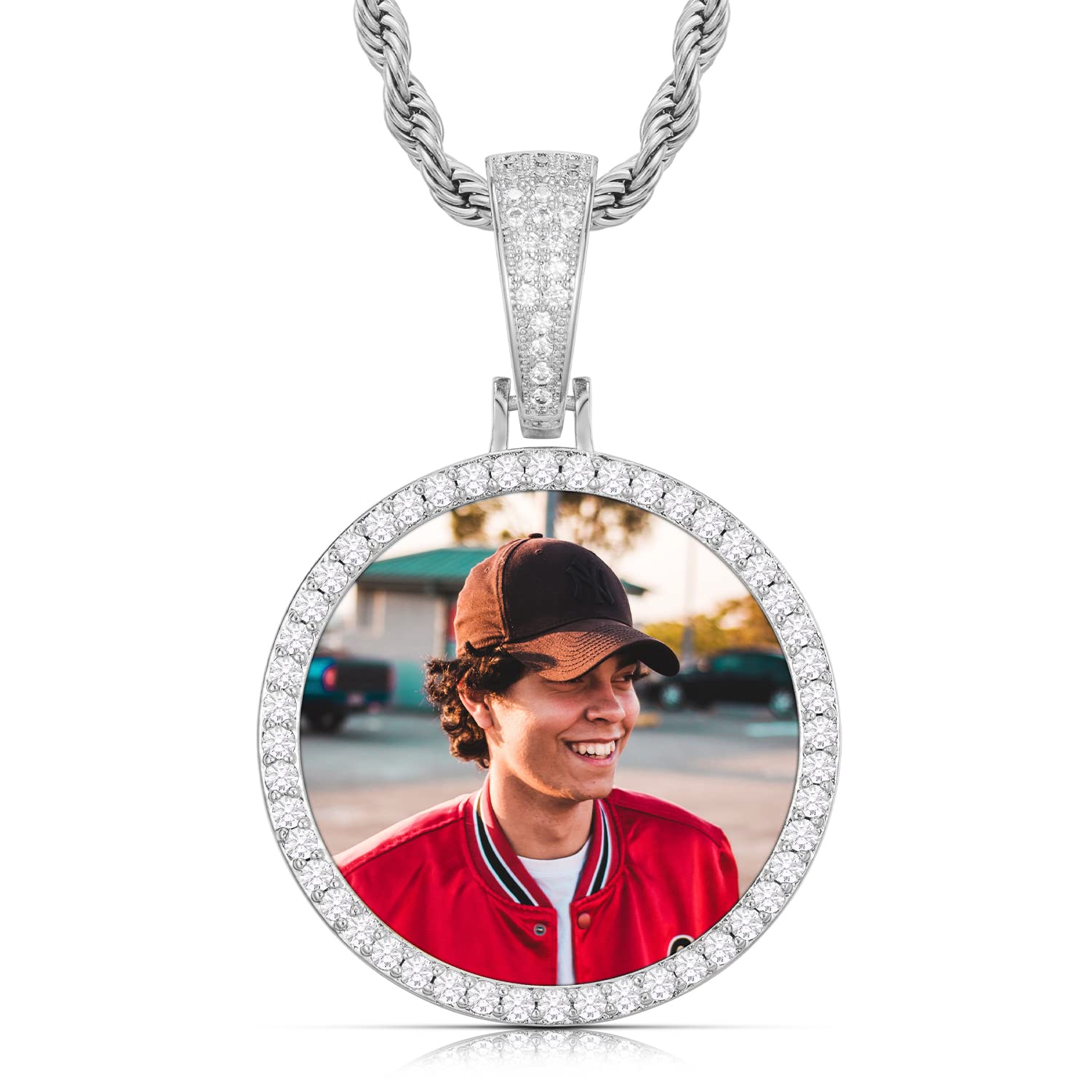 YIMERAIRESterling Silver Necklace for Men Women, Personalized Picture Pendant with Chain, Customized Photo Memorial Necklace, 20in Silver Rope Chain, Unisex Gift