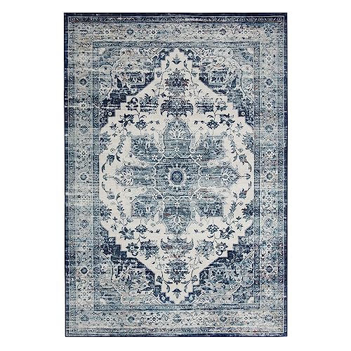 Garvee Washable Runner Rug 2x6 Feet Non-Slip Non-Shedding Persian Hallway Runner, Stain Resistant Vintage Distressed Kitchen Mat Laundry Entryway Carpet Runner for Doorway Bedside, Blue