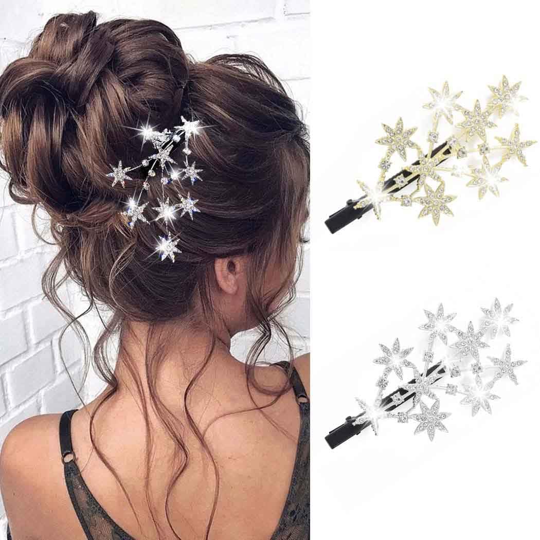 Amazon.com : BARTOSI Rhinestone Star Hair Clips Gold Crystal  display picture 2